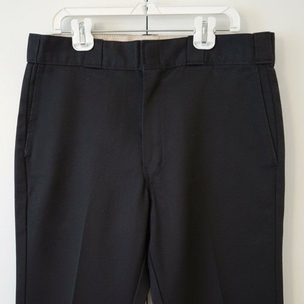Dickies Black Flat Front Work Pants 33x32 Straight Leg Career‎ Uniform - Picture 2 of 7